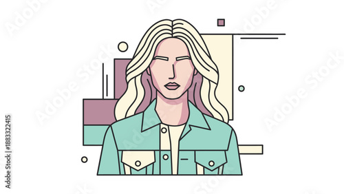 Stylish woman portrait with blonde wavy hair and a denim jacket.