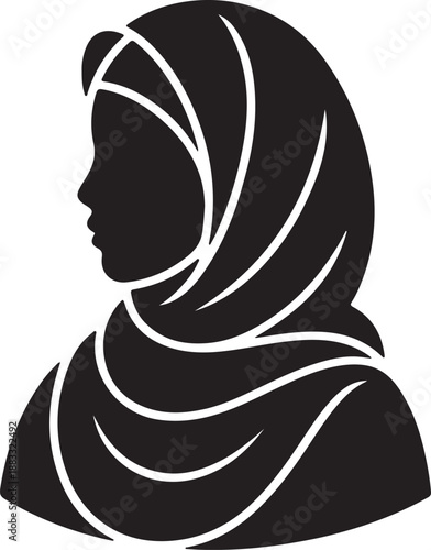 Muslim woman in hijab silhouette profile icon