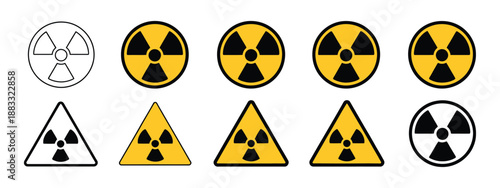 Radiation hazard symbol vector illustration, nuclear danger warning signs, radioactive icons, safety alerts, toxic material caution graphics in line and solid styles.