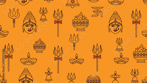 Hindu Festival Doodle Seamless Pattern Vector
