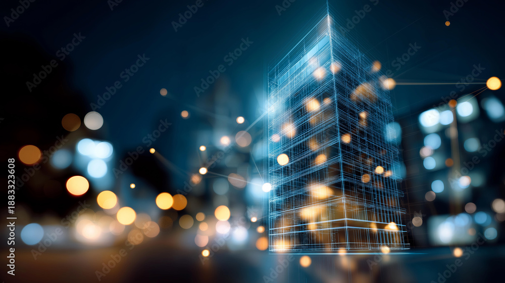 Obraz premium Building 3D design concept using digital technology, architectural visualization, construction planning, engineering modeling, virtual design, technological innovation, defocused