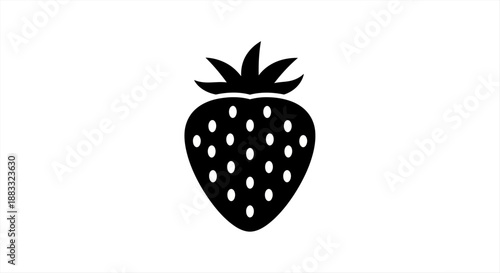Black and white strawberry icon with seeds, simple and modern fruit symbol