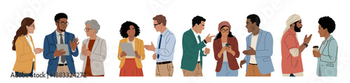 Set of diverse professionals in business casual attire, ideal for corporate, teamwork, and modern workplace concepts. Flat minimalist vector illustration isolated on transparent background