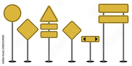 Road street board sign vector artwork, isolated highway traffic symbol, yellow signpost icon for road safety and navigation illustration.