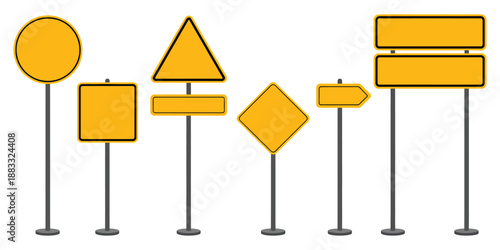 Road street board sign vector artwork, isolated highway traffic symbol, yellow signpost icon for road safety and navigation illustration.