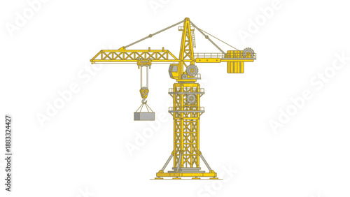 Tower crane construction equipment lifting heavy loads on a building site.