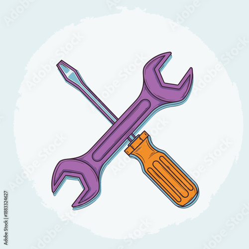 Tools illustration featuring a wrench and screwdriver, perfect for repair and maintenance.