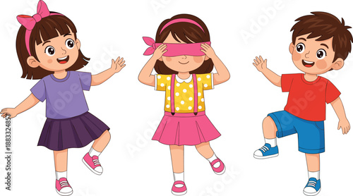 Cute Kids Playing Together Illustration with Boys and Girls Having Fun Childhood Activity Flat Vector
