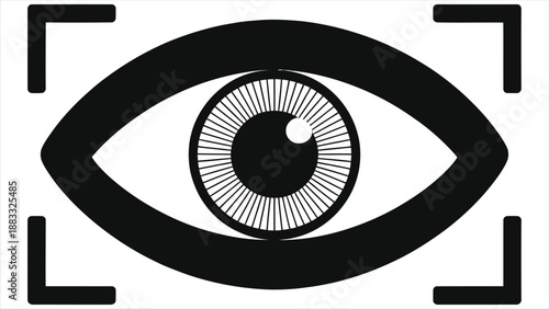 AI Biometric Eye Scan Interface Vector Icon: Futuristic Retina Recognition for Digital Security, Surveillance, and Identity Verification Technology