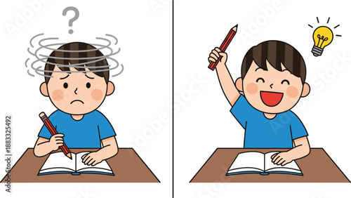 Before And After Learning Concept Illustration Of Confused And Successful Student Studying
