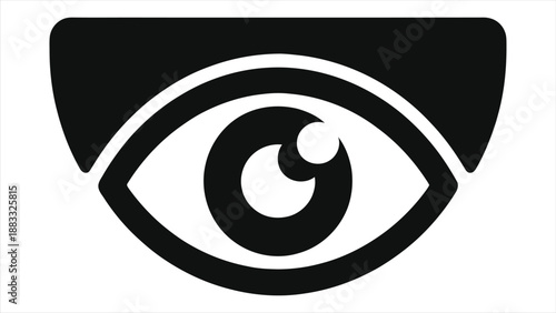 Surveillance AI Eye Glyph Vector Icon, Artificial Intelligence Powered Monitoring Vision Symbol, Black Flat Minimal Security Camera Eye Pictogram Isolated on Clean White Background for Cybersecurity, 