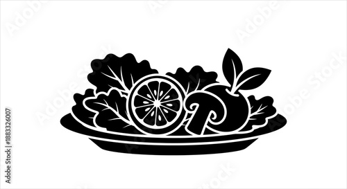 Minimalist graphic illustration of a fresh healthy salad plate with natural ingredients