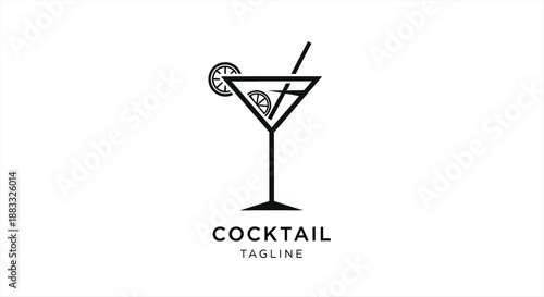 Minimalist Cocktail Glass with Lime and Straw Icon for Beverage and Bar Services