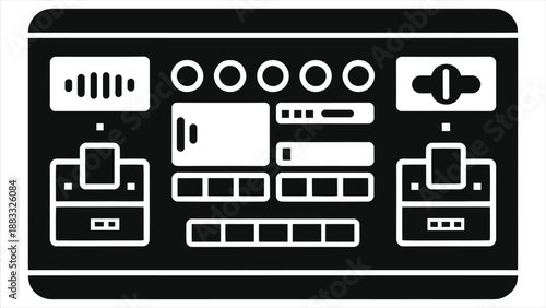 Artificial Intelligence Virtual Control Panel Vector Illustration – Futuristic UI Dashboard Interface, Neural Network Data Controls, Minimal Monochrome HUD Design Icon for Machine Learning Automation