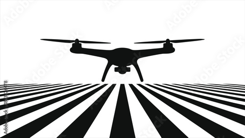 AI-Powered Agriculture Drone Vector: Futuristic Smart Farming Technology, Precision Crop Monitoring & Autonomous Field Surveillance for Modern Agriculture Solutions, Black & White Illustration