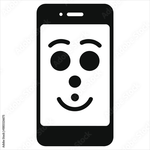 AI phone assistant icon. Friendly virtual assistant chatbot with a smile face on a smartphone screen. Smart technology, mobile communication, and customer support vector. Isolated on white background.
