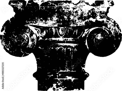 grunge architectural capital with ionic volutes and decorative elements