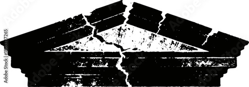 Cracked ancient pediment with distressed texture and architectural details