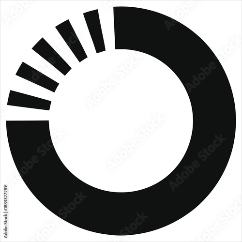Futuristic AI Circular HUD Interface Vector Icon. Black Loading Spinner Silhouette with Radiating Bars. Technology Progress Ring for App UI Design and Web Graphics.