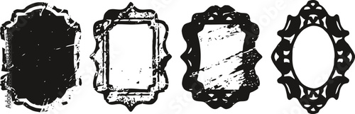 Vintage grunge frames collection four black ornamental distressed borders with different shapes and designs