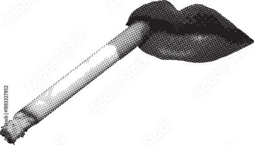 A Cigarette on the lipes halftone black & white vector illustrator design template