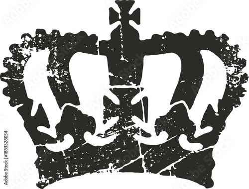 Grunge black crown silhouette vintage distressed royal headpiece design element