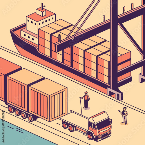 Container terminal with ship loading operation and truck