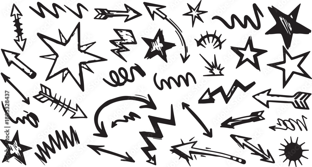 Fototapeta premium Fun black line doodle seamless pattern. Creative minimalist style art background for children or trendy design with basic shapes. 