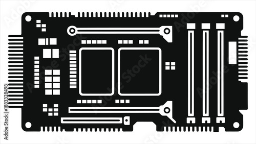 Artificial Intelligence Motherboard Chip Silhouette Vector Illustration | AI Hardware Circuit Board Icon Design