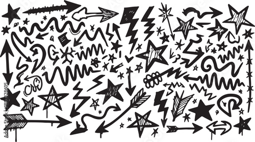 Fun black line doodle seamless pattern. Creative minimalist style art background for children or trendy design with basic shapes. 