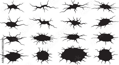 cracked hole in ground impact crater vector silhouette
