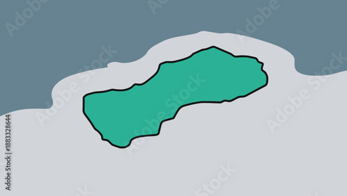 Abstract depiction with a teal shape, dark outlines, and cool tones for design and concepts