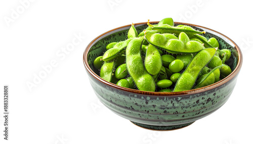 Wallpaper Mural A ceramic bowl filled with fresh, steamed green edamame soybeans in pods, a healthy Japanese appetizer, isolated on a transparent background. Healthy vegan and vegetarian food concept. Torontodigital.ca