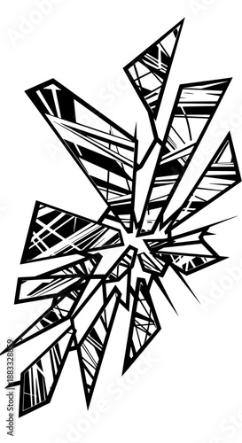 Broken mirror vector illustration of shattered glass shards with sharp edges and reflected line details