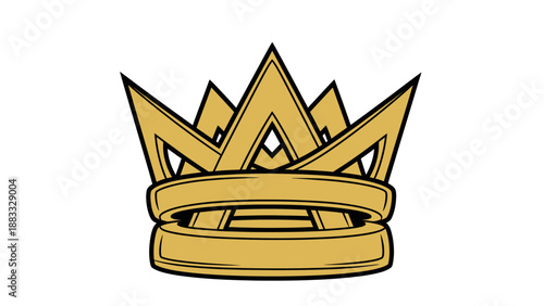 Golden crown illustration. Spiked design with layered band. Black outlines on white background