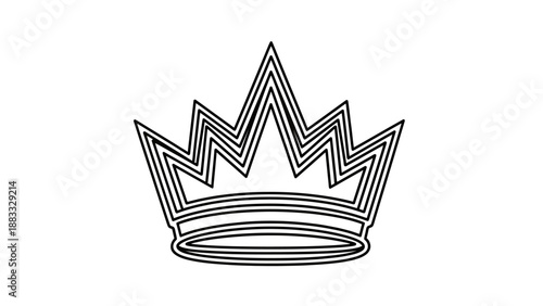 A minimalist, black and white crown illustration with layered linear design