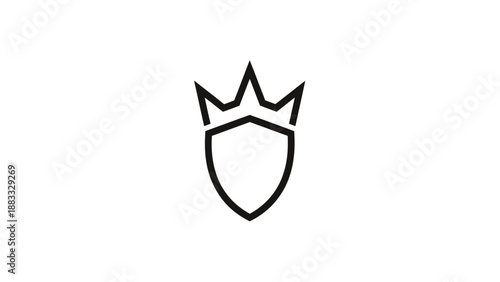 Bilde på lerret Minimalist black and white logo with a crown atop a shield shape, on a white bac