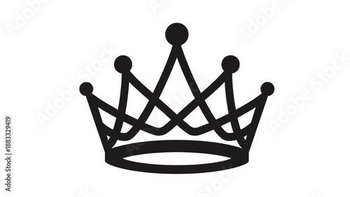 A simple, black crown illustration, with five rounded points and decorative lines, set against a white backdrop