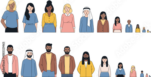 Diverse people portrait illustration set showing men and women of different cultures, ages, and body types in flat vector style
