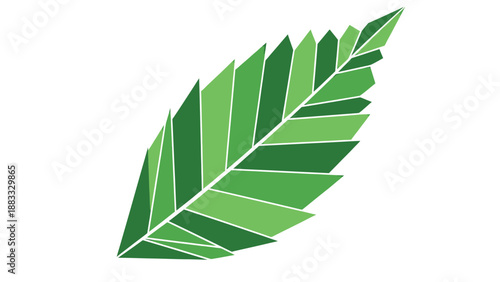 A stylized leaf, segmented with shades of green, set against a stark white backdrop