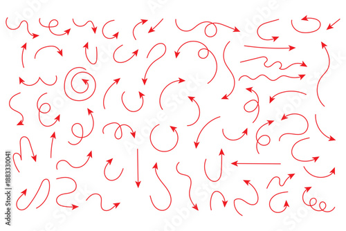 Curved arrow icons. Hand drawn wavy arrow set. Black arrows set. Curved arrows. Arrow sign. Flat style icons