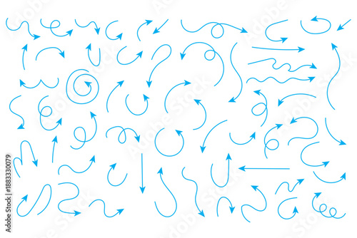 Curved arrow icons. Hand drawn wavy arrow set. Black arrows set. Curved arrows. Arrow sign. Flat style icons