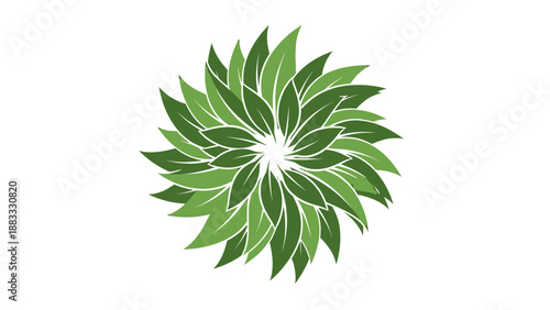 A stylized green leaf arrangement resembling a flower shape, set on a plain white background