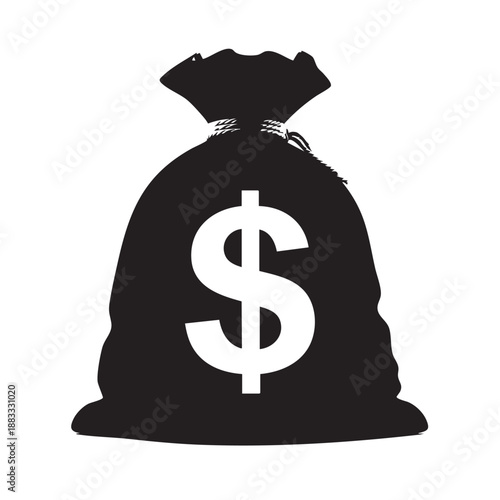 Black sack with white dollar sign symbolizing money or wealth