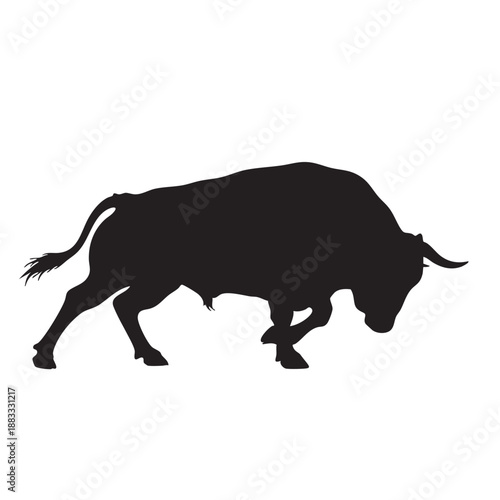 Black silhouette of a bison standing on all fours facing left animal wildlife 2