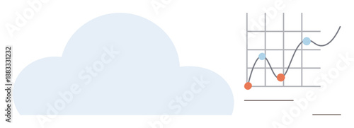 Technology, data analytics, cloud storage, business growth, performance tracking, big data solutions. A large cloud graphic next to a line graph with upward and downward trends. Cloud storage
