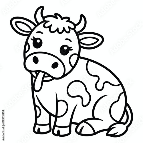 Playful cow coloring page isolated on white background, Vector, illustration