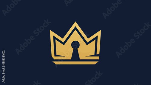 Gold crown with a keyhole design on a dark blue background, elegant and regal