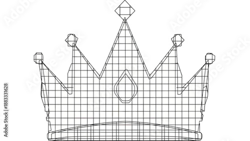 A monochrome illustration of a crown with a grid overlay