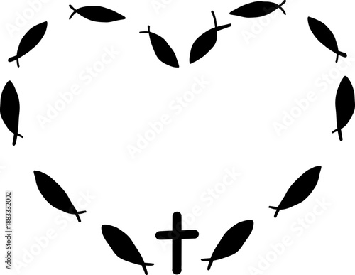 Christliches Kreuz mit Fisch . Symbole für Taufe und Erstkommunion,der Glaube an Gott, Christen, Einladung zur Konfirmation, Firmunf, Taufe, Heirat, vektor, isoliert.